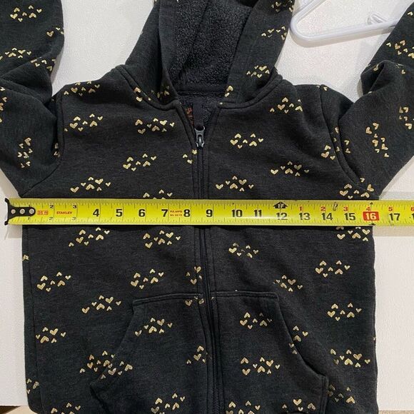 Cat & Jack Girls Black Gold Heart Sherpa-Lined Zip Hoodie Size 5 (6/6X) - Picture 4 of 4